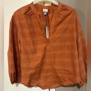 Zara Rust Plaid Blouse